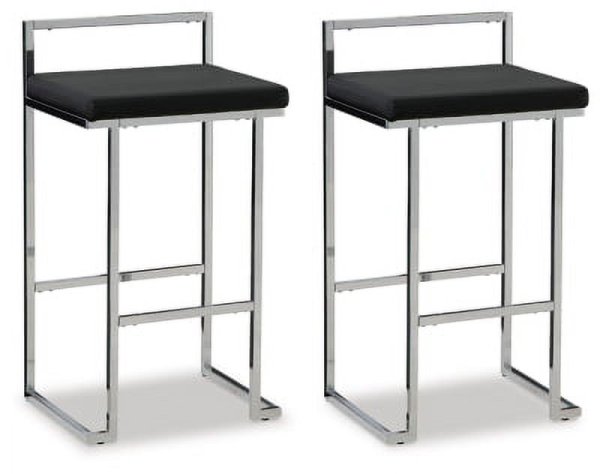 Madanere Black/Chrome Faux Leather Bar Height Bar Stool