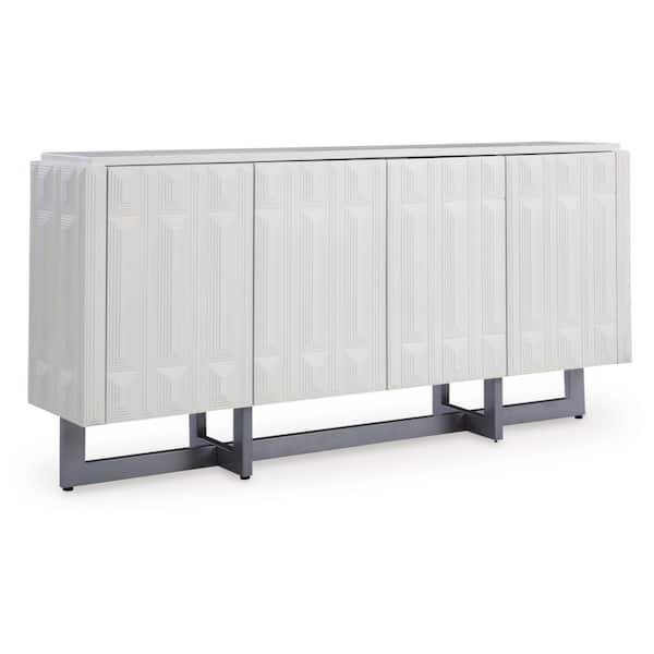 Ornawel Distressed White 36 in. Accent Cabinet with 3 Shelves and Doors