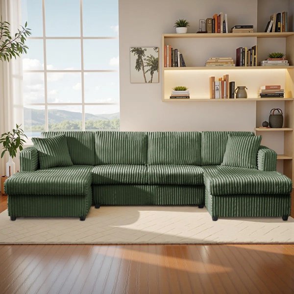 Siena 123"W U-Shaped 4 Seaters sofa (Green)