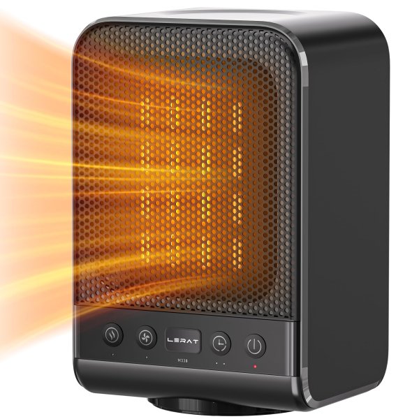 Lerat Space Heater, Portable Electric Heaters with Thermostat, 1500W PTC Fast Heating Ceramic Room Small Heater with 3 Modes - M338-Black