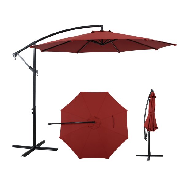 10 ft. Offset Patio Umbrella, Manual Tilt, 360° Crank, Vented, Wind-Resistant - HH708A-10FT-REDOLEFIN