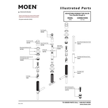Moen Brass Two Handle 3-Hole Roman Tub Valve Adjustable 1/2-Inch CC Connection, 4792