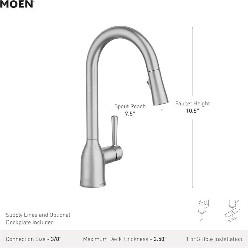 Moen Adler Spot Resist Stainless One-Handle High Arc Pulldown Kitchen Faucet with Power Clean