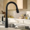 Moen Reyes Matte Black Pulldown Kitchen Faucet with Soap Dispenser and Power Boost, Transitional Kitchen Faucet, One-Handle High Arc, Easy Installation, 87932BL