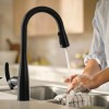 Moen Reyes Matte Black Pulldown Kitchen Faucet with Soap Dispenser and Power Boost, Transitional Kitchen Faucet, One-Handle High Arc, Easy Installation, 87932BL