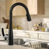 Moen Reyes Matte Black Pulldown Kitchen Faucet with Soap Dispenser and Power Boost, Transitional Kitchen Faucet, One-Handle High Arc, Easy Installation, 87932BL