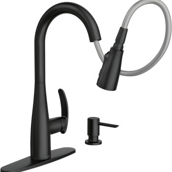 Moen Reyes Matte Black Pulldown Kitchen Faucet with Soap Dispenser and Power Boost, Transitional Kitchen Faucet, One-Handle High Arc, Easy Installation, 87932BL