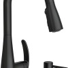 Moen Reyes Matte Black Pulldown Kitchen Faucet with Soap Dispenser and Power Boost, Transitional Kitchen Faucet, One-Handle High Arc, Easy Installation, 87932BL