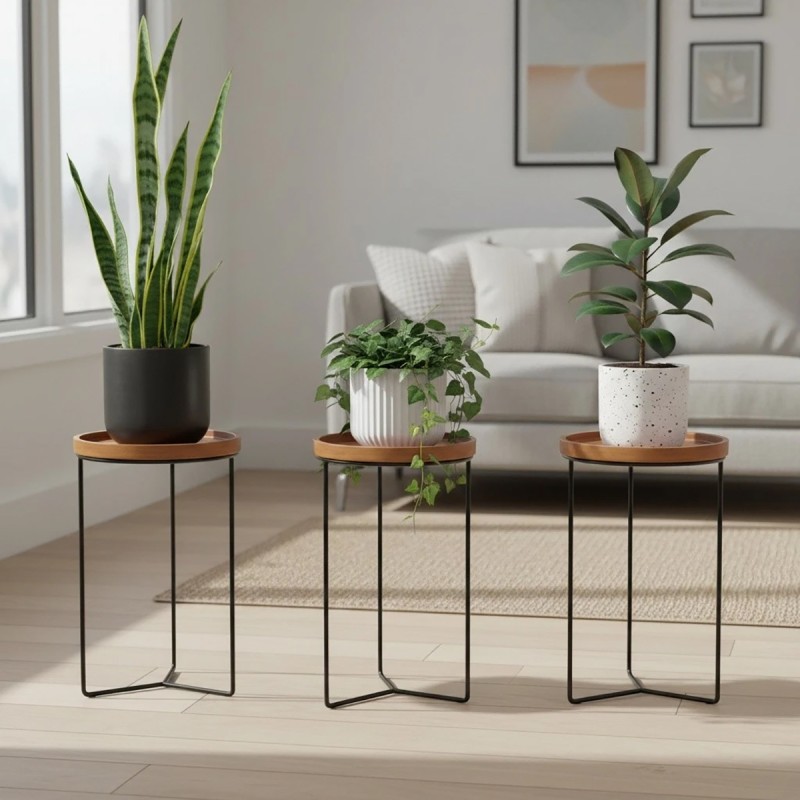 Vigoro Wood Top Plant Stand - 19 in Height - Indoor Use (3-Pack)