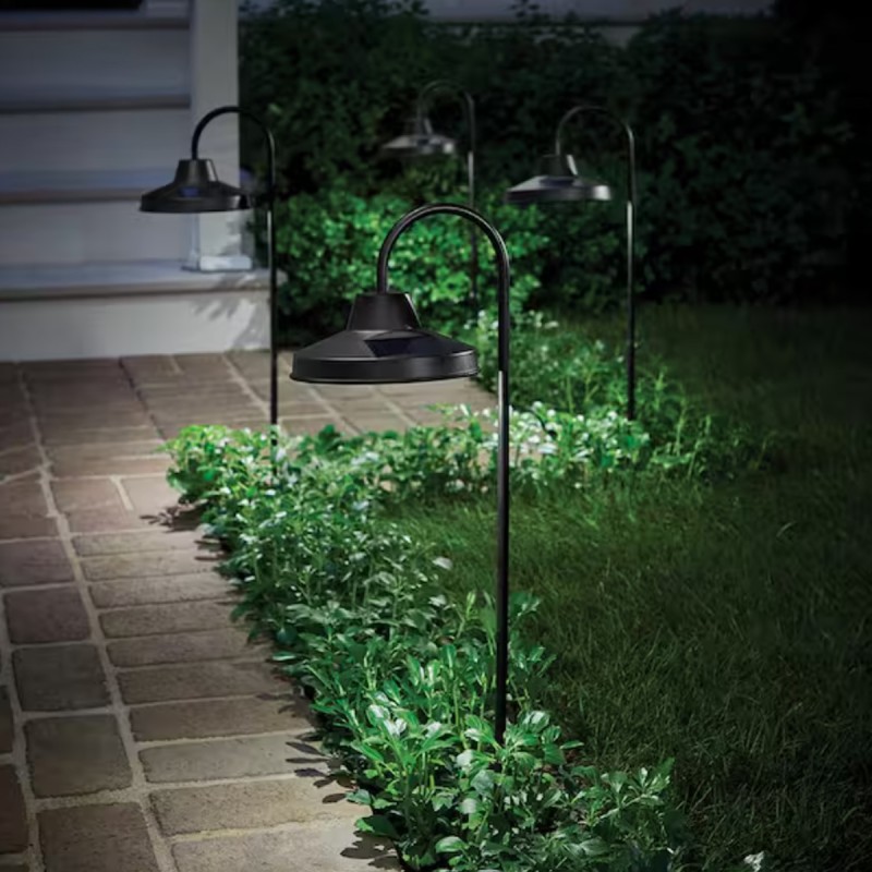 Hampton Bay Covington Matte Black LED Modern Farmhouse Shepherd Hook Outdoor Solar Path Light (4-Pack)