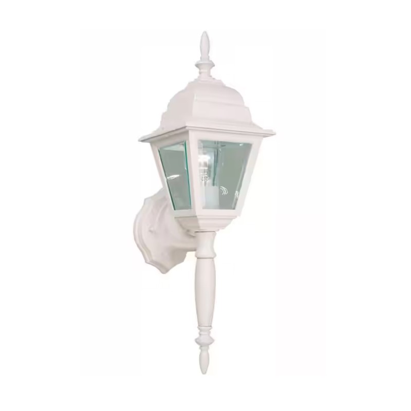 Hampton Bay 19.75 in. White 1-Light Line Voltage Hardwired Outdoor Wall Light Lantern Sconce with No Bulb Included