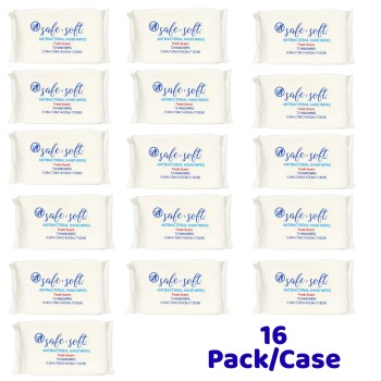 Case of 16 Packs Safe and Soft Antibacterial Hand Wipes - 72 Wipes Each