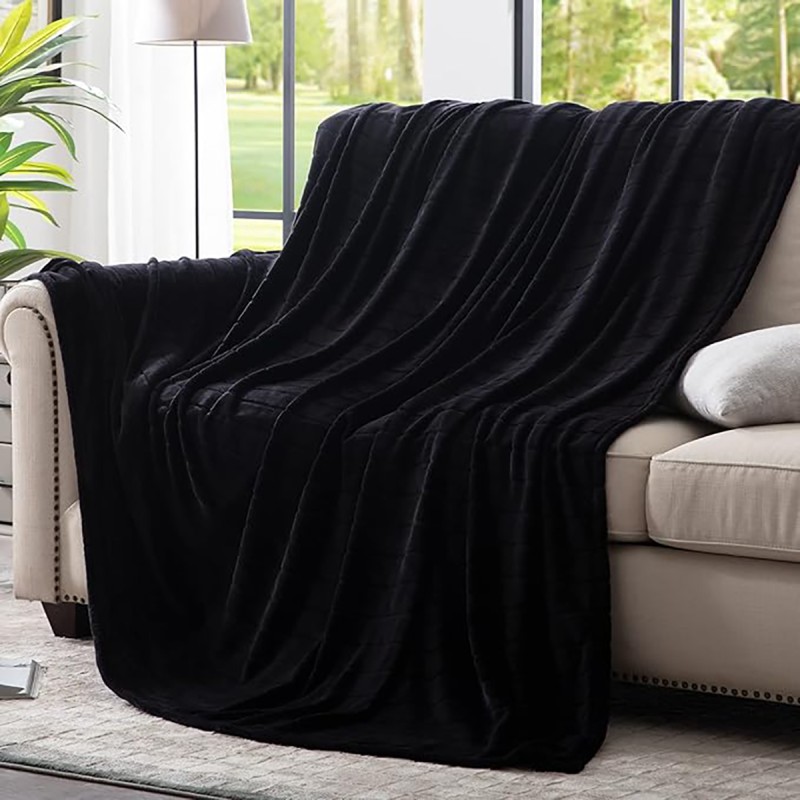Bertte Throw Blanket, 330 GSM Super Soft Lightweight Luxury Fleece Blankets for Couch Sofa Bed Ultra Luxurious Warm and Cozy for All Seasons, 50"x 60", Black