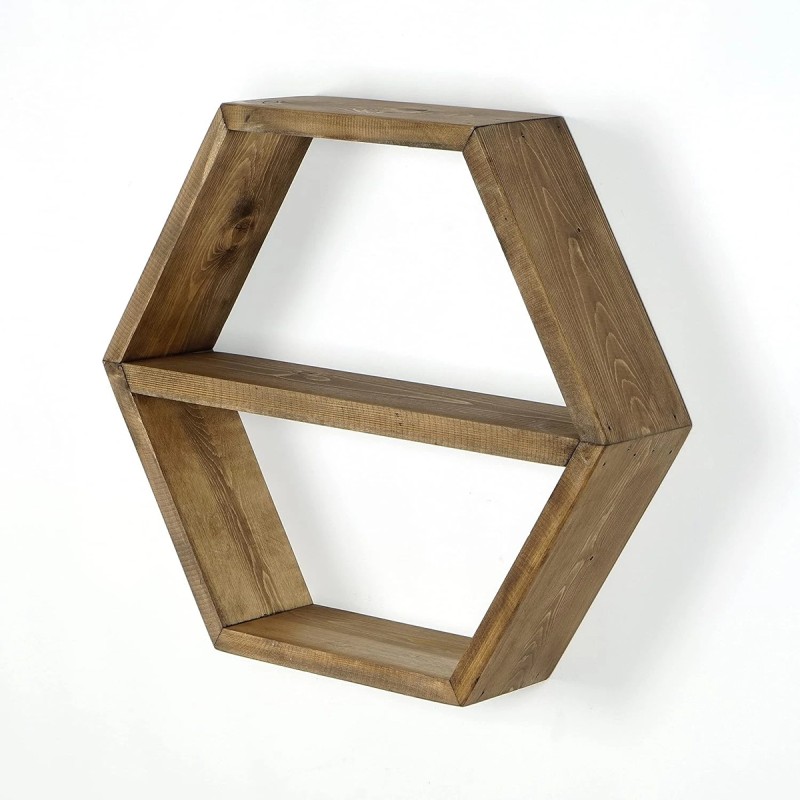 Hexagon Wall Shelves – Handmade Wood Floating Storage Farmhouse Wall Decor