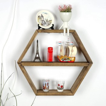 Hexagon Wall Shelves – Handmade Wood Floating Storage Farmhouse Wall Decor