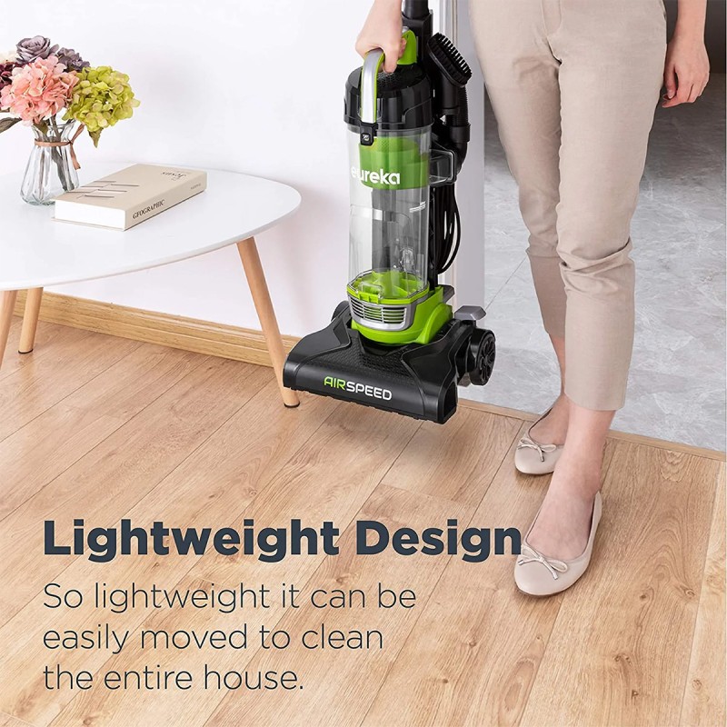 Eureka Bagless Upright Vacuum, Airspeed, Ultra Lightweight & Compact Design, with Crevice Tool, Dusting Brush and Large Dustcup, NEU100, Green & Black