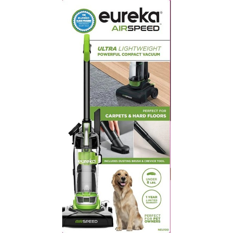 Eureka Bagless Upright Vacuum, Airspeed, Ultra Lightweight & Compact Design, with Crevice Tool, Dusting Brush and Large Dustcup, NEU100, Green & Black