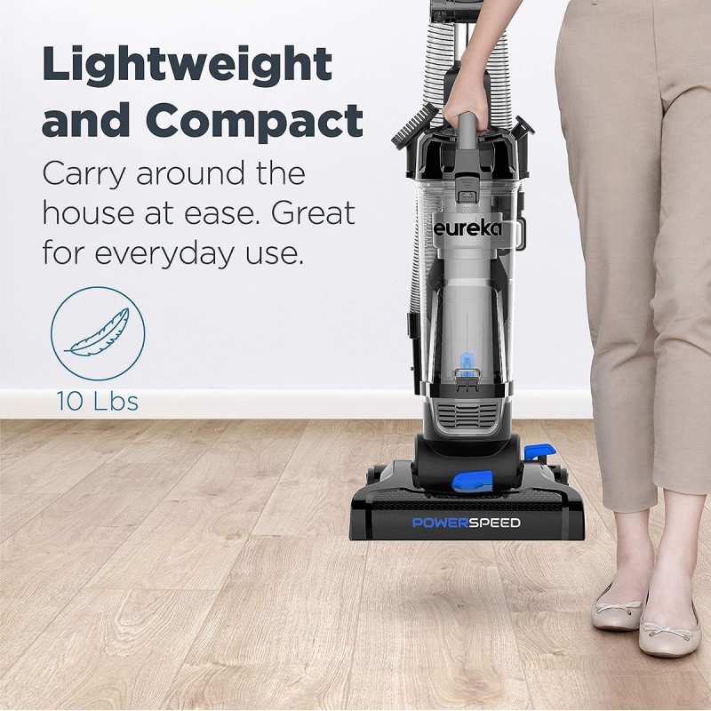 Eureka PowerSpeed Lightweight Upright Vacuum Cleaner for Carpet and Hard Floor, Powerful Bagless Upright Vacuum Cleaner for Home Pets, Blue