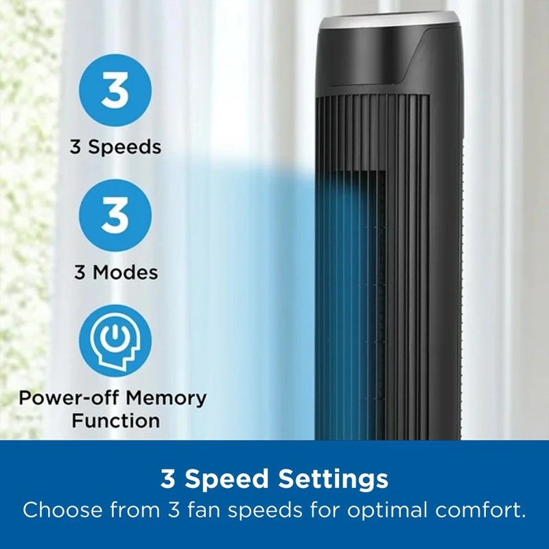 Mainstays 36" Tall 3-Speed Oscillating Tower Fan, Black