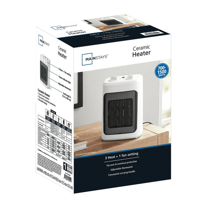 Mainstays 1500W Ceramic Fan-Forced Electric Space Heater, White