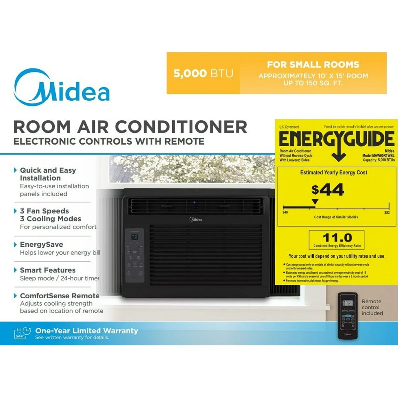 Midea 6,000 BTU 115V Window Air Conditioner with Comfort Sense Remote, up to 250 Sq. ft., Black
