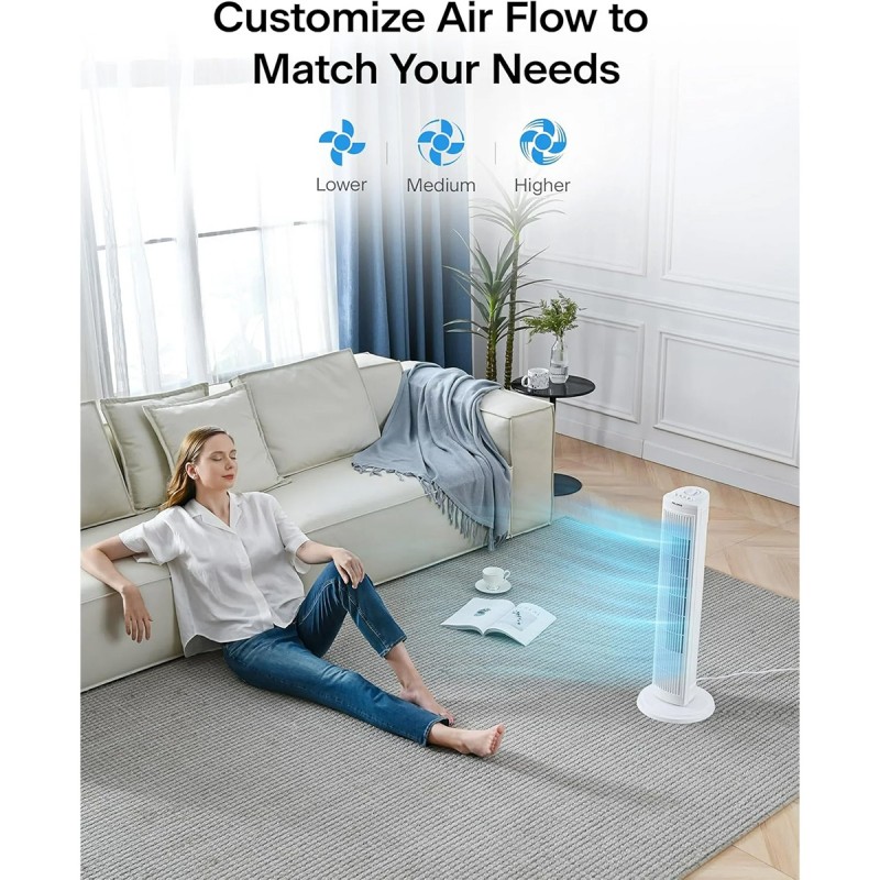 Pelonis 30" 3-Speed Timer and Carry Handle Oscillating Tower Fan