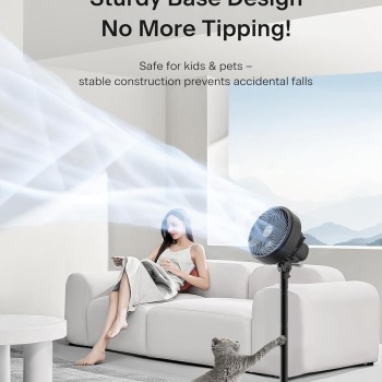 PELONIS 7-Inch Pedestal Air Circulator, Oscillation Fan, 3 Speeds, Adjustable Height (Tabletop/Standing Fan), 75°+90° Oscillation, 5-Blade Quiet Pedestal Fan for Bedroom, Office, Home