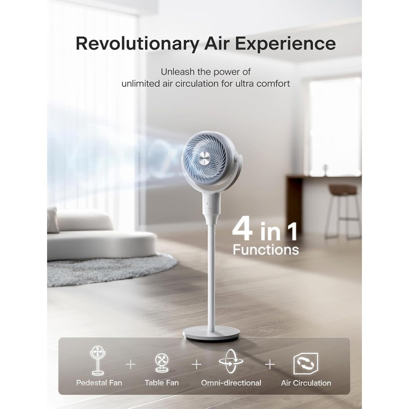 Pelonis Pedestal Fan, Air Circulator, Ultra OmniFlow (135°+90°Auto Oscillation), Quiet Floor Fan with 3 Speeds, Remote, 7H Timer, Memory Function, Adjustable Height, Standing Fan for Bedroom