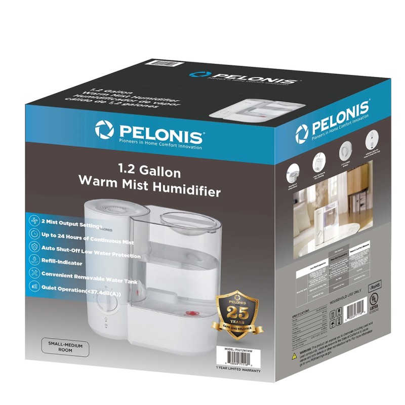 Pelonis 1.2 Gallon Warm Mist Humidifier, White