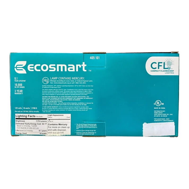 EcoSmart 75-Watt Equivalent A19 Spiral Non-Dimmable E26 Medium Base CFL Light Bulb