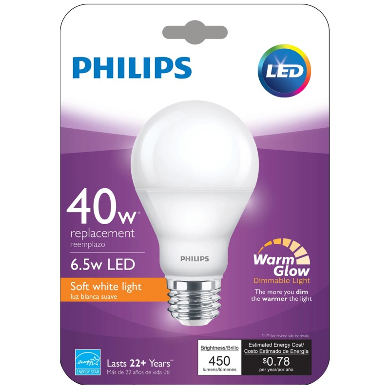 Philips 40w Equivalent Soft White A19 Medium Led Light Bulb (2-pack)
