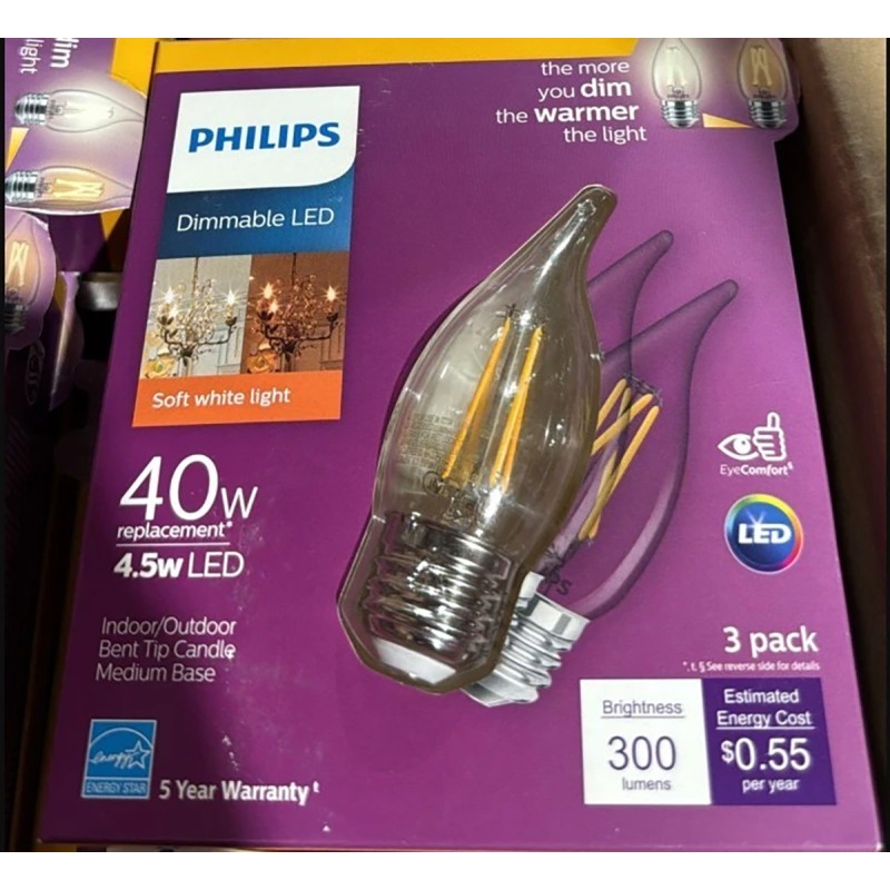 Philips 40 W Equivalent 300 Lumen B11 Soft White Dimmable LED Bulb - 3 Pack