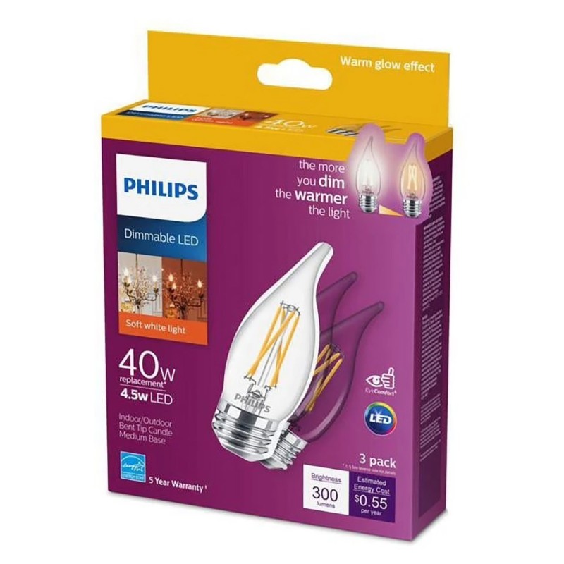 Philips 40 W Equivalent 300 Lumen B11 Soft White Dimmable LED Bulb - 3 Pack