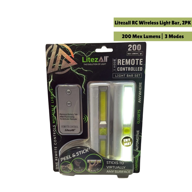 Litezall RC Wireless COB LED Light Bar - Adhesive Back, Remote Included 2 Pack