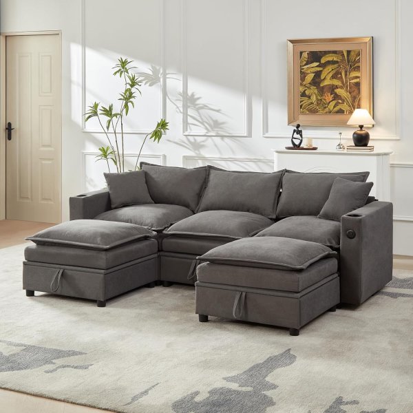 92" Sectional Couches Grey -  BS10-01G-1 - 2 ( 2 Boxes )