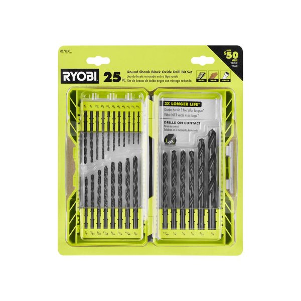 Ryobi A972501  Black Oxide Round Shank Drill Bit Set  25 Piece