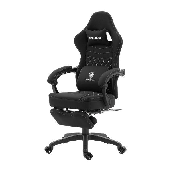 Dowinx - Ergonomic Gaming Chair with Dual Footrest, Breathable Fabric Office Chair with Gel Pad and Storage Bag - Black