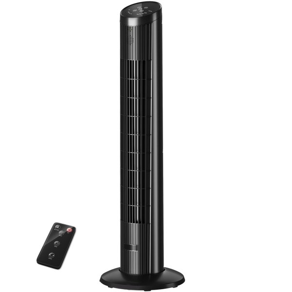 Uthfy Tower Fan with Remote, Portable 120° Oscillating Standing Fan, 3 Speeds & 3 Modes (Black)