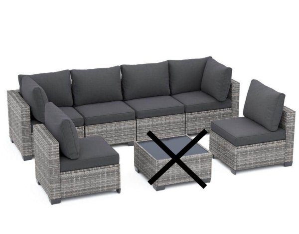 7--Piece Gray Wicker Outdoor Patio Sectional Sofa Conversation Set with Gray Cushions (Missing coffee table)
